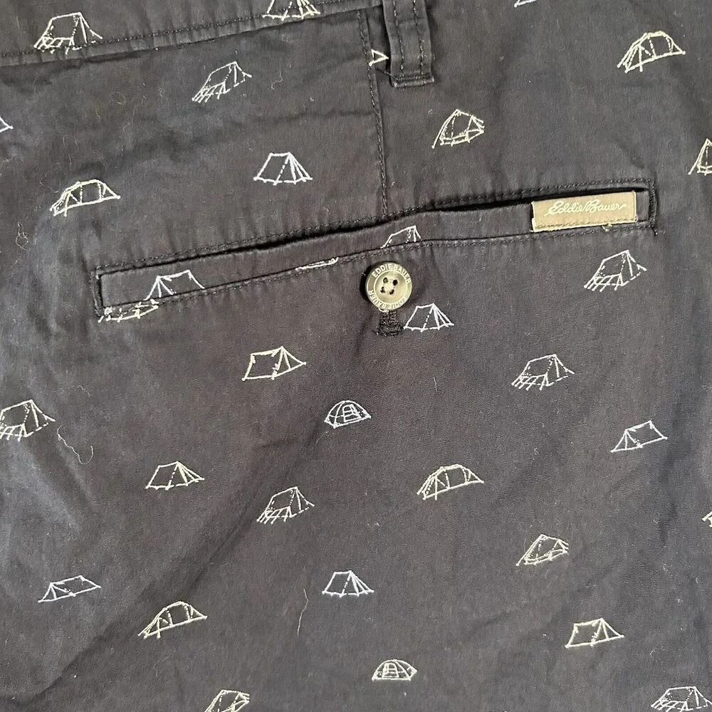 Eddie Bauer Shorts Mens 42 Navy Blue Camping Theme Pockets 100% Cotton - Picture 10 of 10